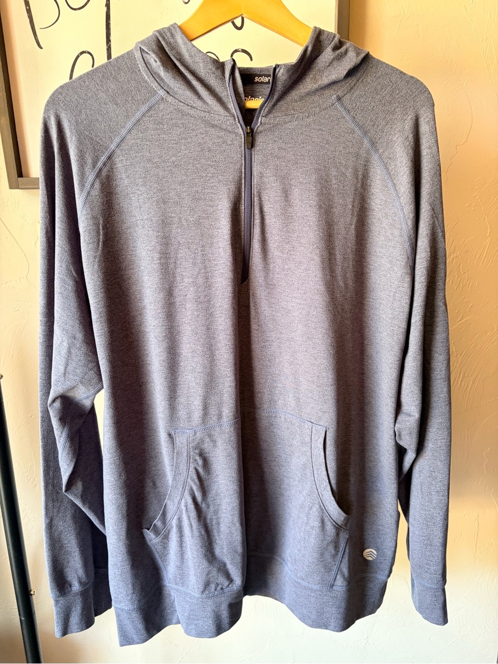 Solaris Men’s Blue 1/4 Zip Solid Knit Pullover Hoodie Logo Outdoor Long Sleeve L